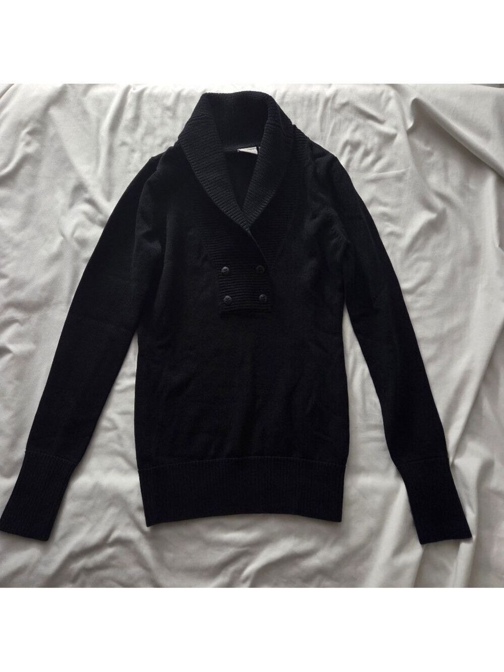 Esprit Black Cotton Shawl Collar V Neck Pullover Sweater Small